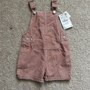 Zara NWT 12-18m Striped Overalls in Burnt Red